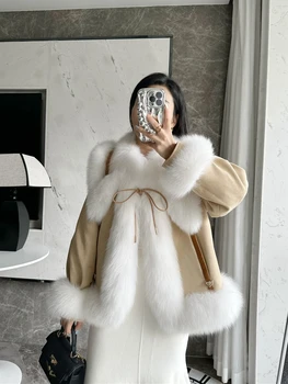 Нова мода тънка къса яке от лисьего кожа на гусином топола, темпераментен палто, модни топло дебела жена naka яке, зимно луксозно палто