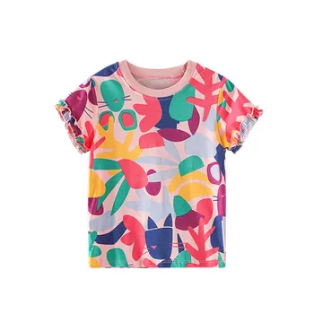 Нови тениски с надпис прескачане на препятствия Meters, потник за момиченца, дрехи на райета с аппликацией животни, детски тениски, тениска за момичета лято