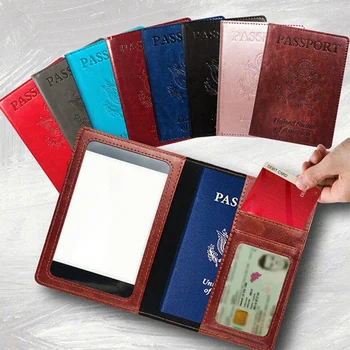 Однотонная корици за паспорти от изкуствена кожа САЩ, дамска мода, мек кожен калъф за паспорт, пътен чантата си, притежател на паспорт, органайзер за документи