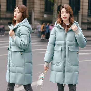 Паркове женски, корейската мода, утепленная топло яке дамски 2022, зимни однотонная свободна яке с памучна подплата с качулка, женски Y953