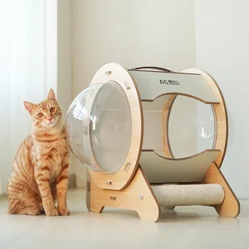 Преносима кръгла капсула Cat Nest, 360 °, без мъртвия ъгъл, двустранен космическа капсула, портативна дъска за скретчинга Cat Nest