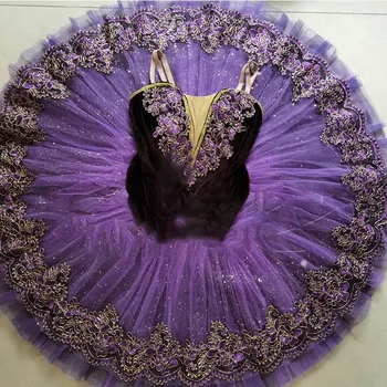 Професионална балетна пакетче за момичета, женско тъмно лилава рокля-пакетче 