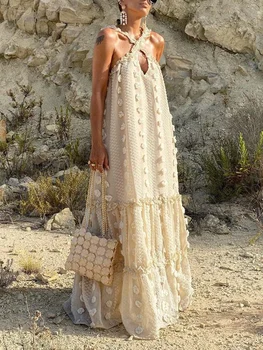 Рокля с цветя модел в стил мозайка за жени, без ръкави, сексуална директни Макси рокля със свободна талия, дамски летни дрехи 2023 година