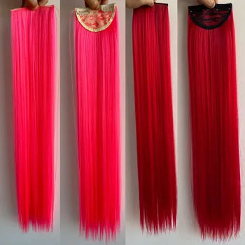 Синтетичен цветен клип на едно парче на Преки цветни преливащи кичури за удължаване на коса 24-цолови изкуствена коса за модерни момичета