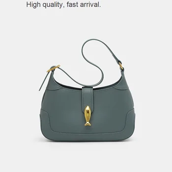 Синя кожена чанта под мишниците на едно рамо, нова модерна чанта в стила на малцинствата за жени