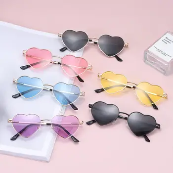 Сладък детски слънчеви очила в метални рамки за момичета, поляризирани очила във формата на сърце за деца