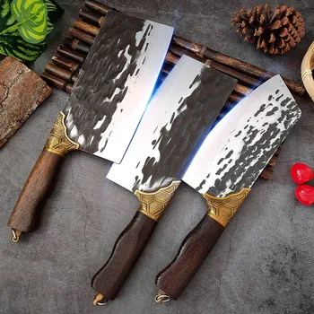 Тежкотоварни китайски нож Кухненски ножове от кована стомана ръчен труд за раздробяване на зеленчуци, секира за рязане на месо, универсален нож за обезкостяване на месо, инструмент на главния готвач