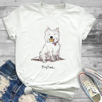 Тениска с принтом, женска Коледа Нова тениска с къс ръкав, дамски Модни тенденция дамски Ежедневни тениска с изображение сладък куче