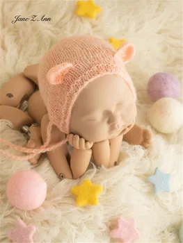 Фотография на новороденото, однотонная сладка шапчица за коса с мечи уши, капачка за снимки на новородени, на база стил