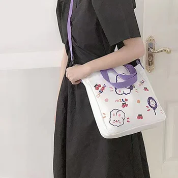 Японската холщовая чанта с хубав мечка и заек, корейската малка чанта-месинджър за пресни момичета, чанти за момичета, чанта за пазаруване в стил INS