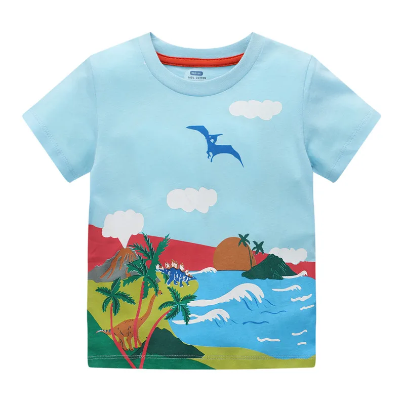 Скачащи метър на от 2 до 7 години, летни тениски с анимационни герои за момичета, плажни дрехи, с морска принтом, сини детски тениски с къс ръкав, потници