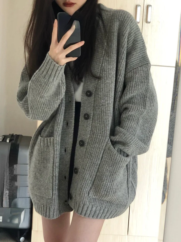 Случайни Ретро Y2k Естетичен женски обикновен японски вязаный жилетка в стил гръндж, пуловери, есен, Харадзюку, женски модерен ръчен кардиганчик