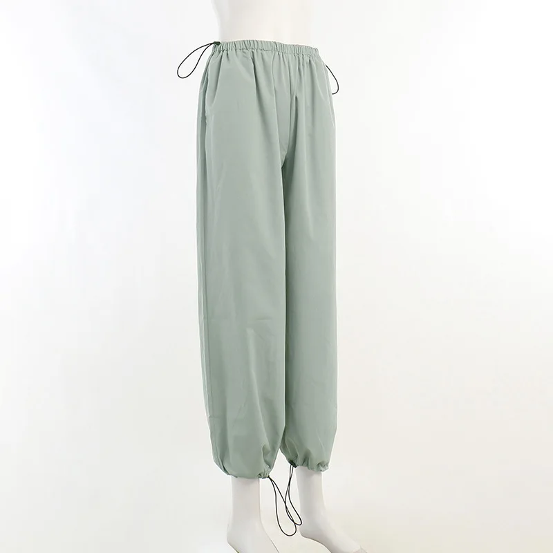 Дамски свободни панталони Лято 2023, нови модни корейски прости панталони, работно облекло casual с завязками и висока талия, градинска облекло, панталони-cargo