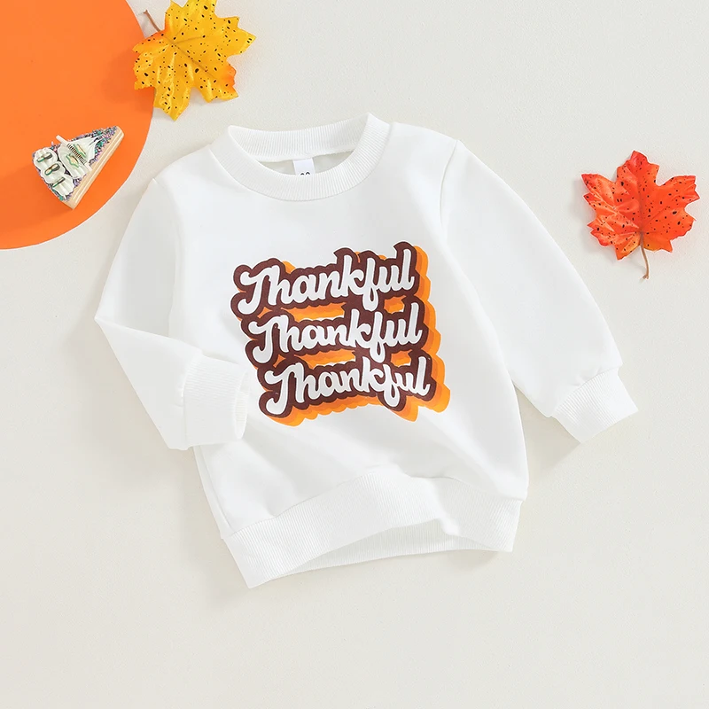 Детски блузи за Деня на благодарността, пуловери, с кръгло деколте и писмото принтом, топли дрехи за деца