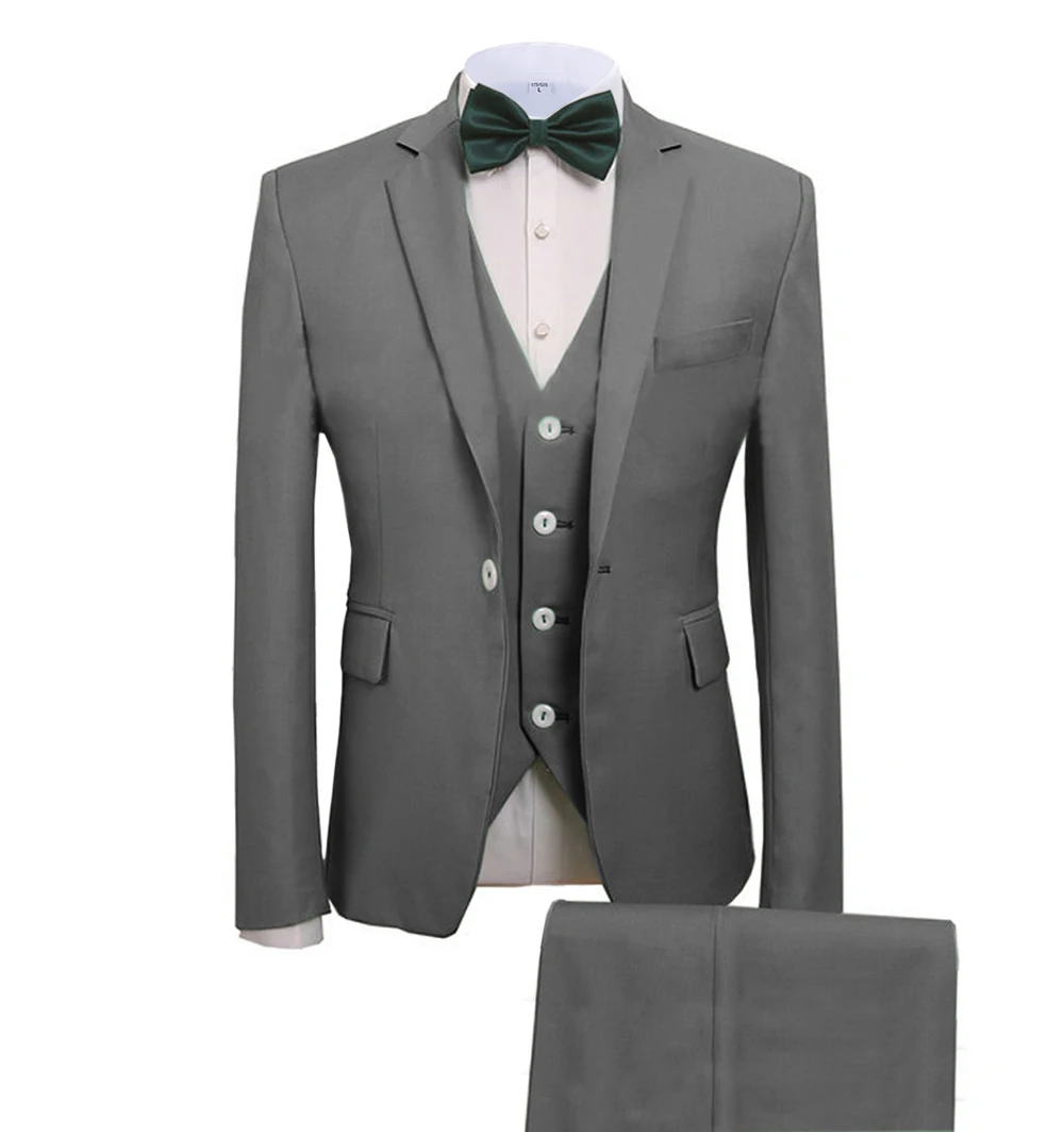 Мъжки костюми, Комплект от 3 теми, Приталенные Бизнес Костюми на Младоженеца Мятно-Зелен Благородни Сиво, Бели Смокинги за Официален Сватбен костюм (Сако + Панталон + Елек)