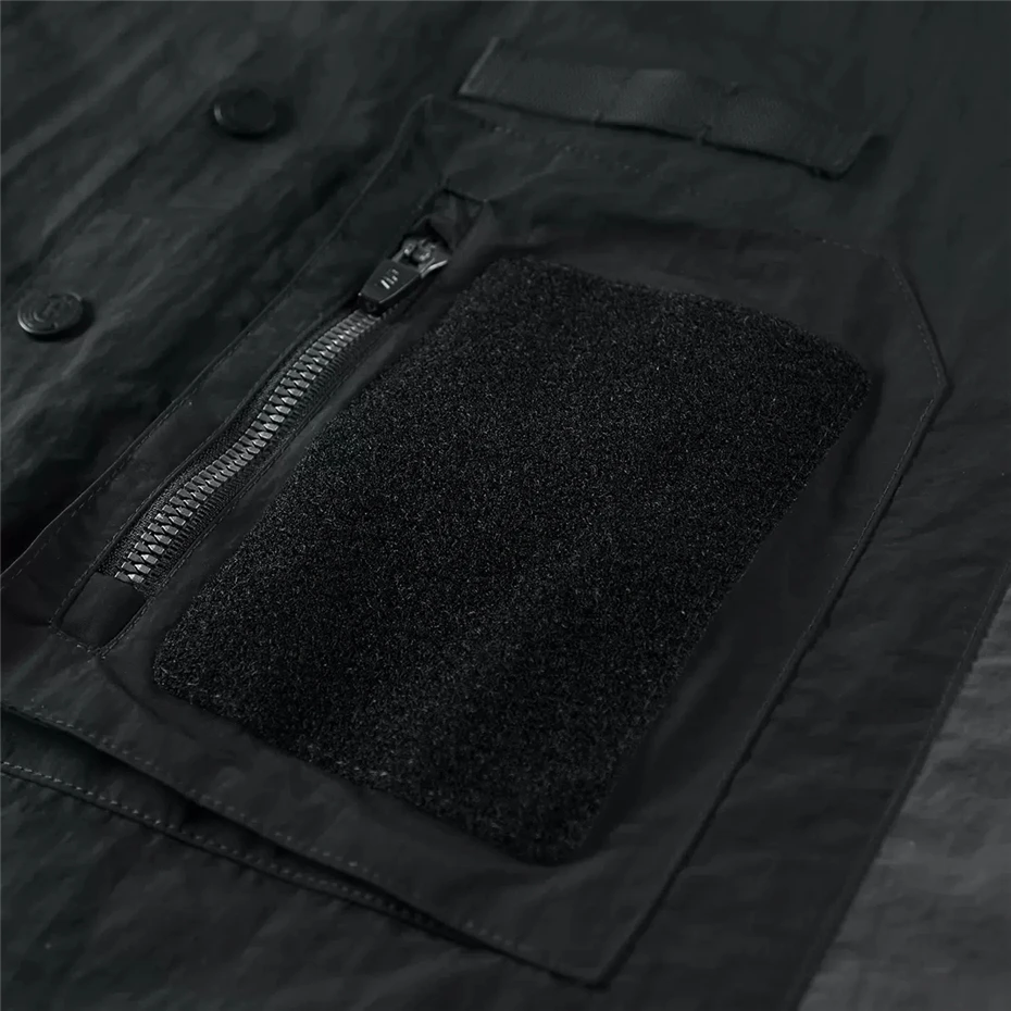 Черна тениска-карго Techwear, мъжки пролетно-есенни ризи с дълъг ръкав, яке, риза в стил мозайка, градинска мъжки
