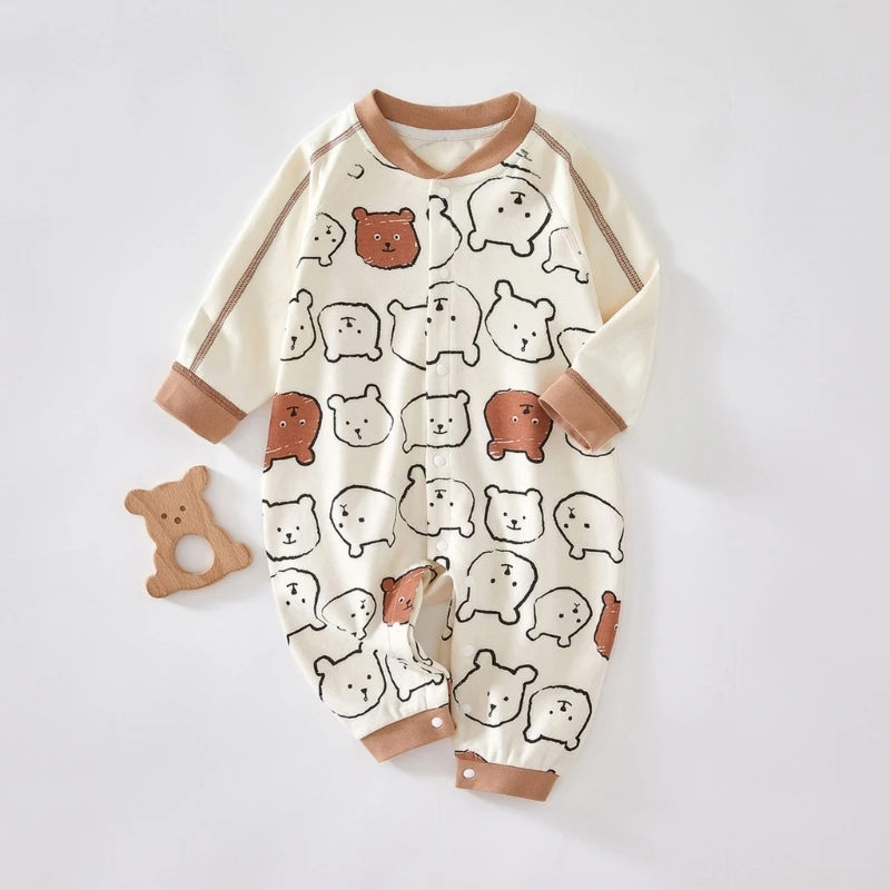 Q81A/ облекло с дълги ръкави за деца, гащеризон за малки момичета и момчета, гащеризон с изображение на мечка