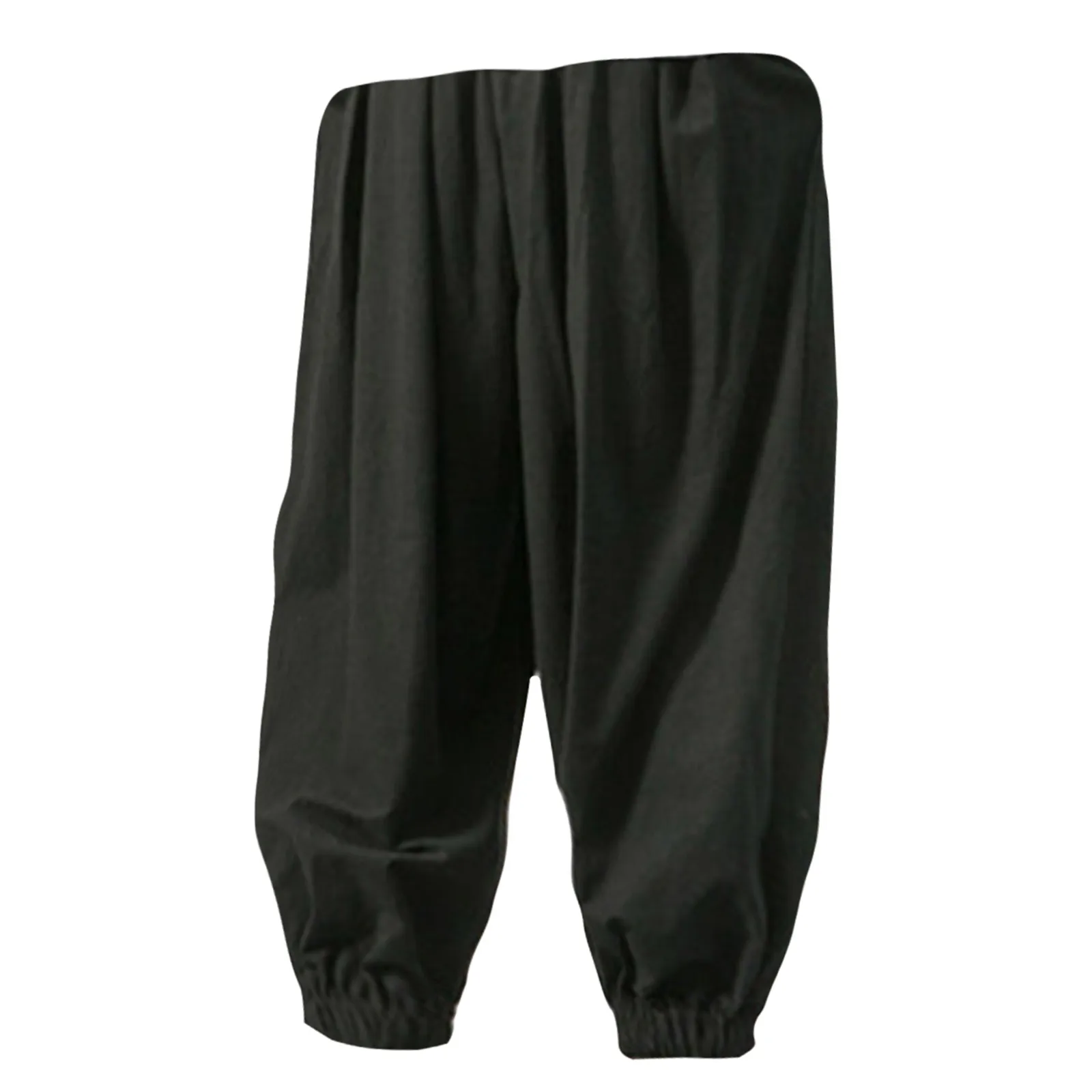Мъжки панталони от японски памук и лен, летни обикновена дишащи ленени панталони, мъжки ежедневни скъсяване на панталони с еластичен ластик на талията