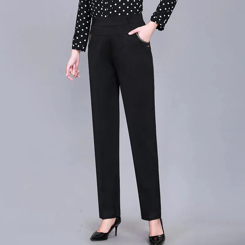 XL-6XL, нови пролетно-есенни дамски панталони, модерни обикновен панталон-участък с висока талия, дамски ежедневни директни дълги панталони на средна възраст