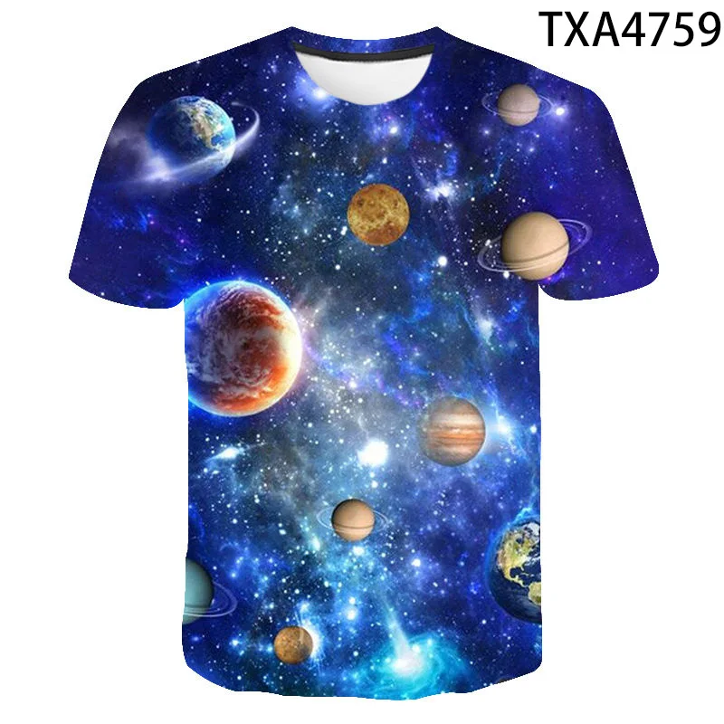 Нова Лятна 3D тениска с Звездното небе За мъже, Жени, деца, Ежедневна Мода Градинска дрехи за момчета и момичета, Детски тениски с принтом, Стръмни Върхове, Чай