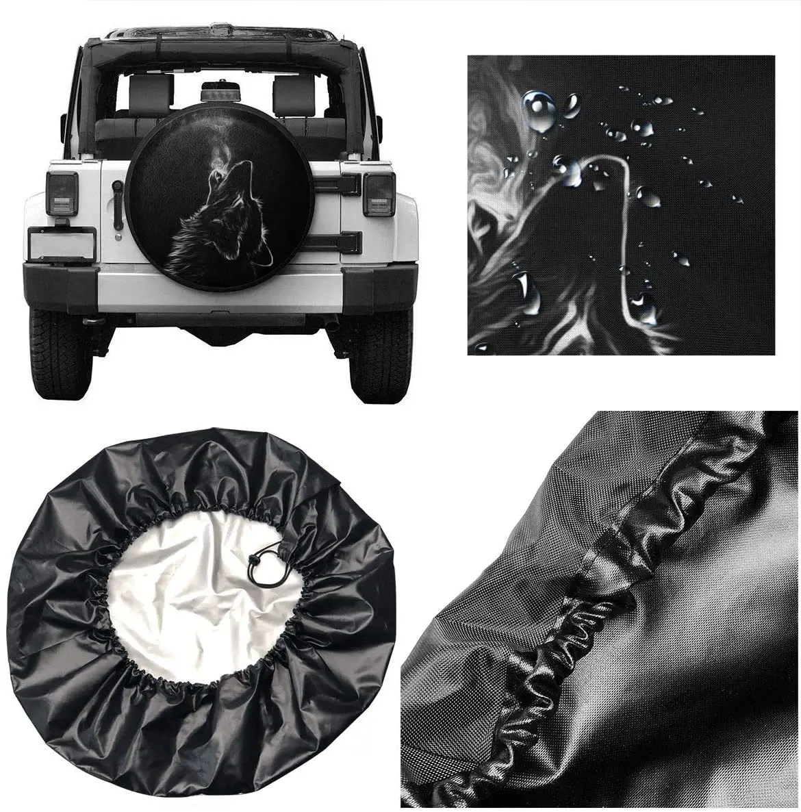 Черен 3D калъф за резервна гума Wolf, водоустойчив, прахоустойчив калъф за гуми за джипове, ремаркета, АВТОБУСИ, джипове, аниме-калъф за гуми