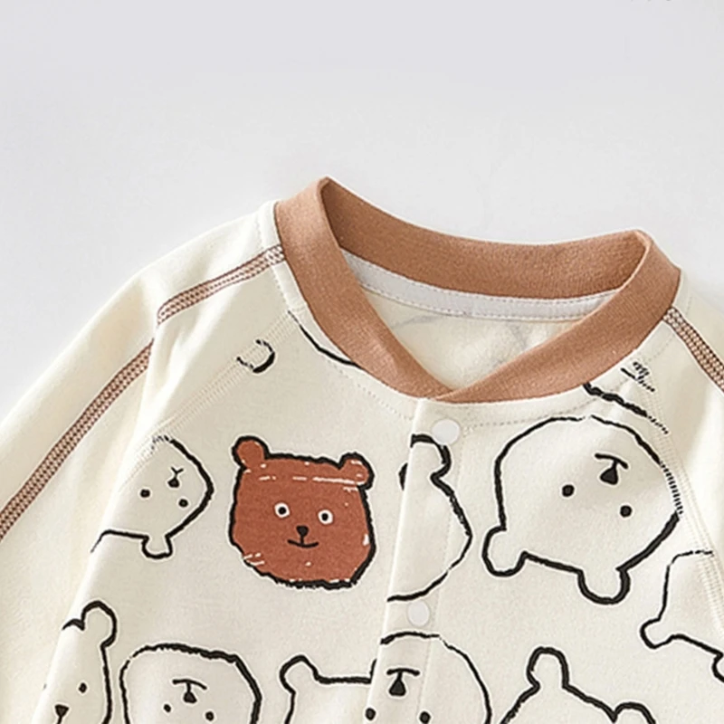 Q81A/ облекло с дълги ръкави за деца, гащеризон за малки момичета и момчета, гащеризон с изображение на мечка